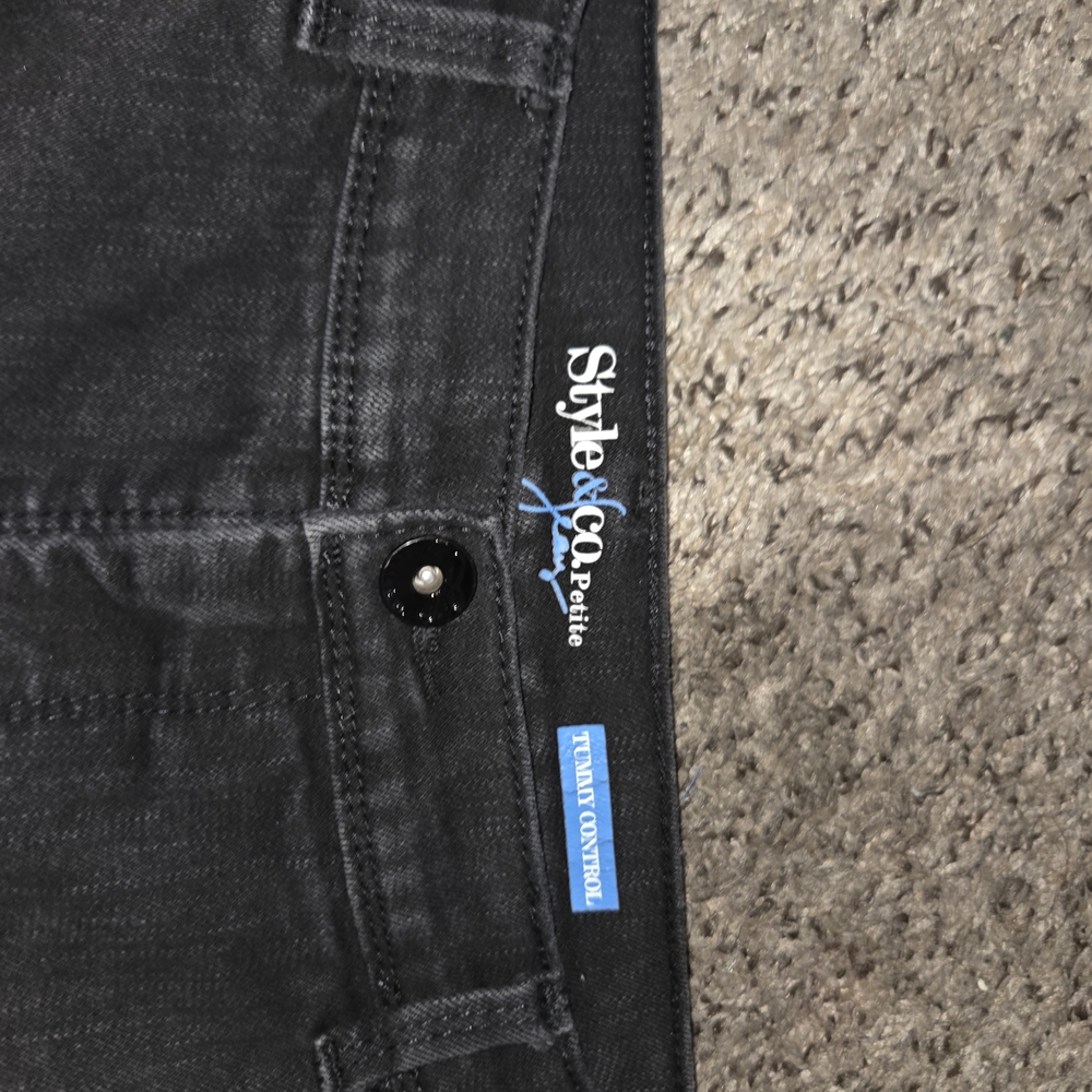 Classic Style & Co Petite black jeans featuring built-in tummy control panel